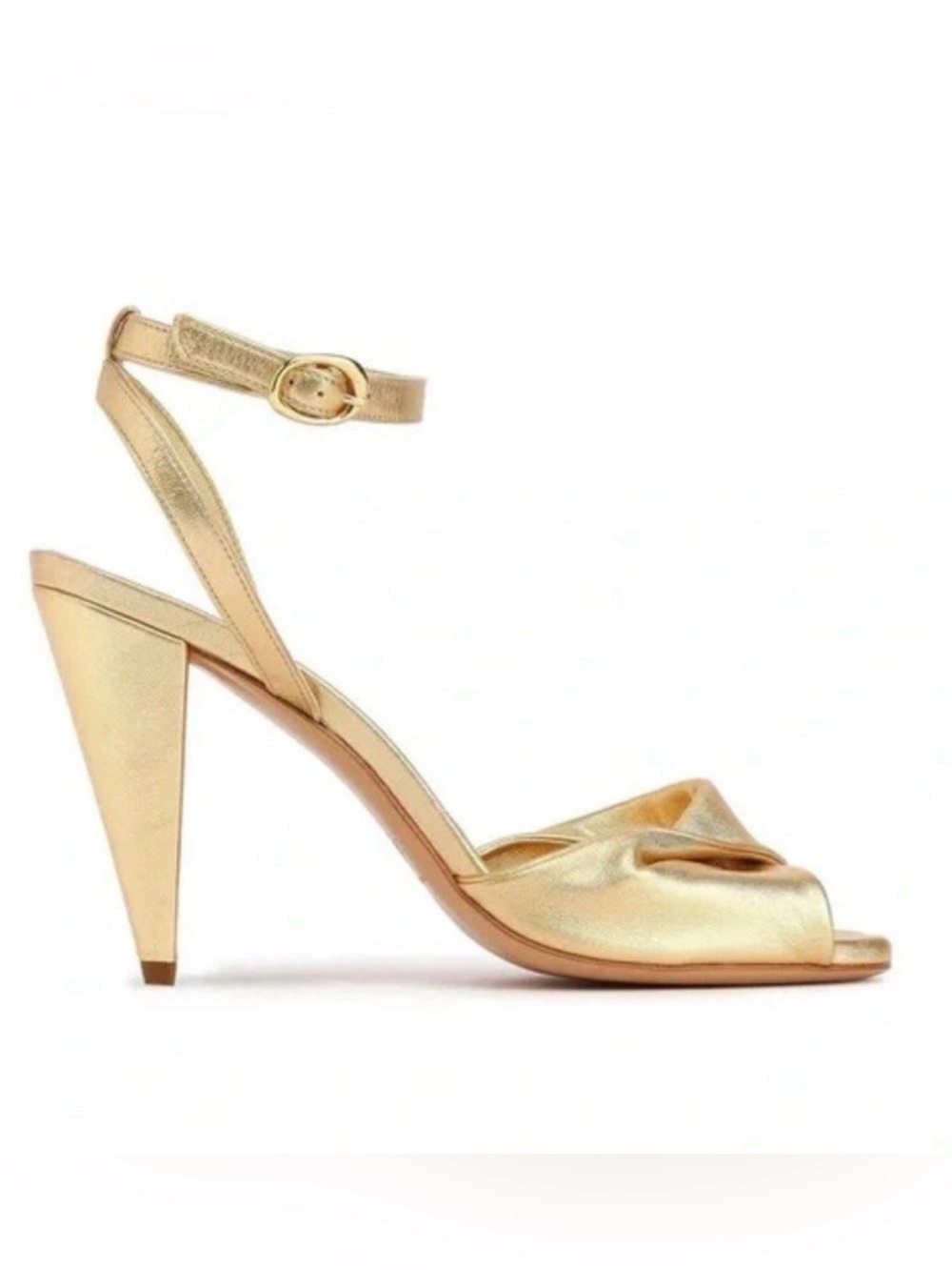 NWOT Maje Gold Ankle-Strap Cone Hsaped  Heel Sandal size 40.